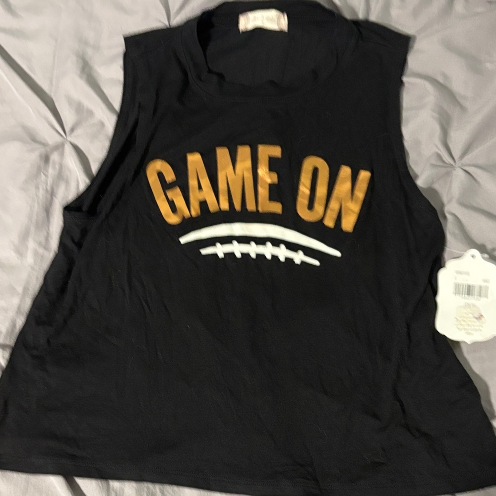 Altar'd State Black and Gold 'Game On' Sleeveless Top